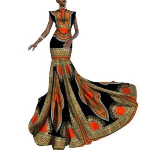 African Print Long Dress Sleeveless - Style 1