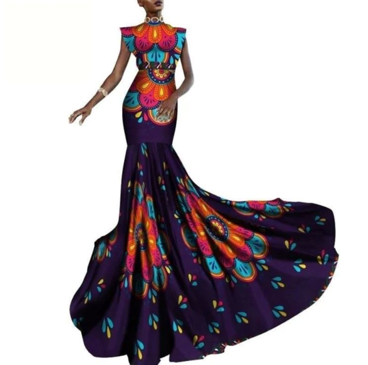 African Print Long Dress Sleeveless - Style 2
